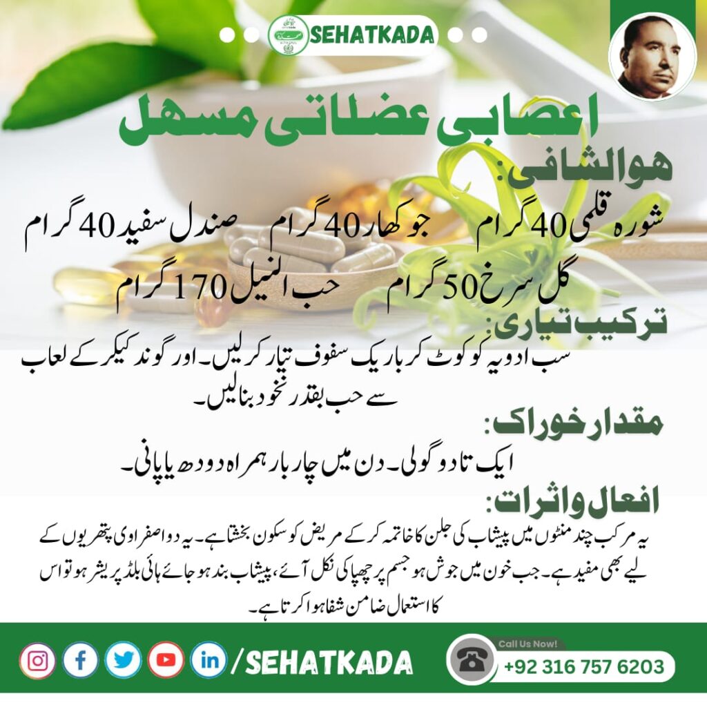 اعصابی عضلاتی مسہل – پیشاب کی جلن، جوشِ خون اور ہائی بلڈ پریشر کا یونانی علاج